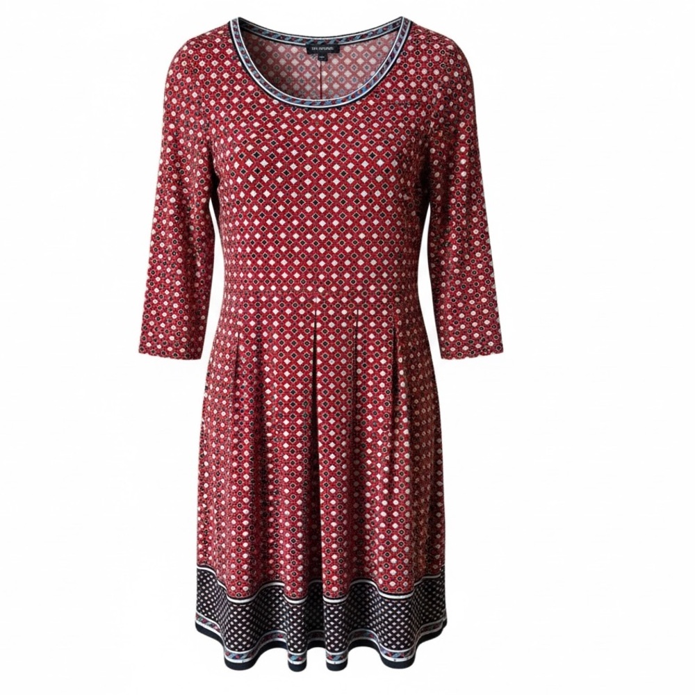 Max Edition XL Geometric Fit & Flare Dress Red Blue Scoop Neck 3/4 Sleeve